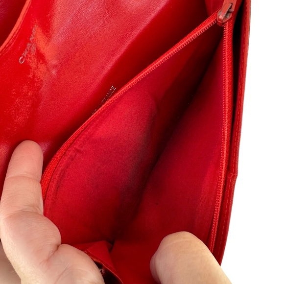 Authentic CHANEL Red Travel Line Leather & Canvas Long Wallet - Picture 10 of 16